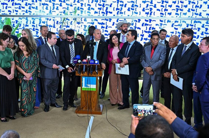 Parlamentares dão entrevista após protocolarem requerimento de abertura da comissão mista de inquérito - Jefferson Rudy-Agência Senado